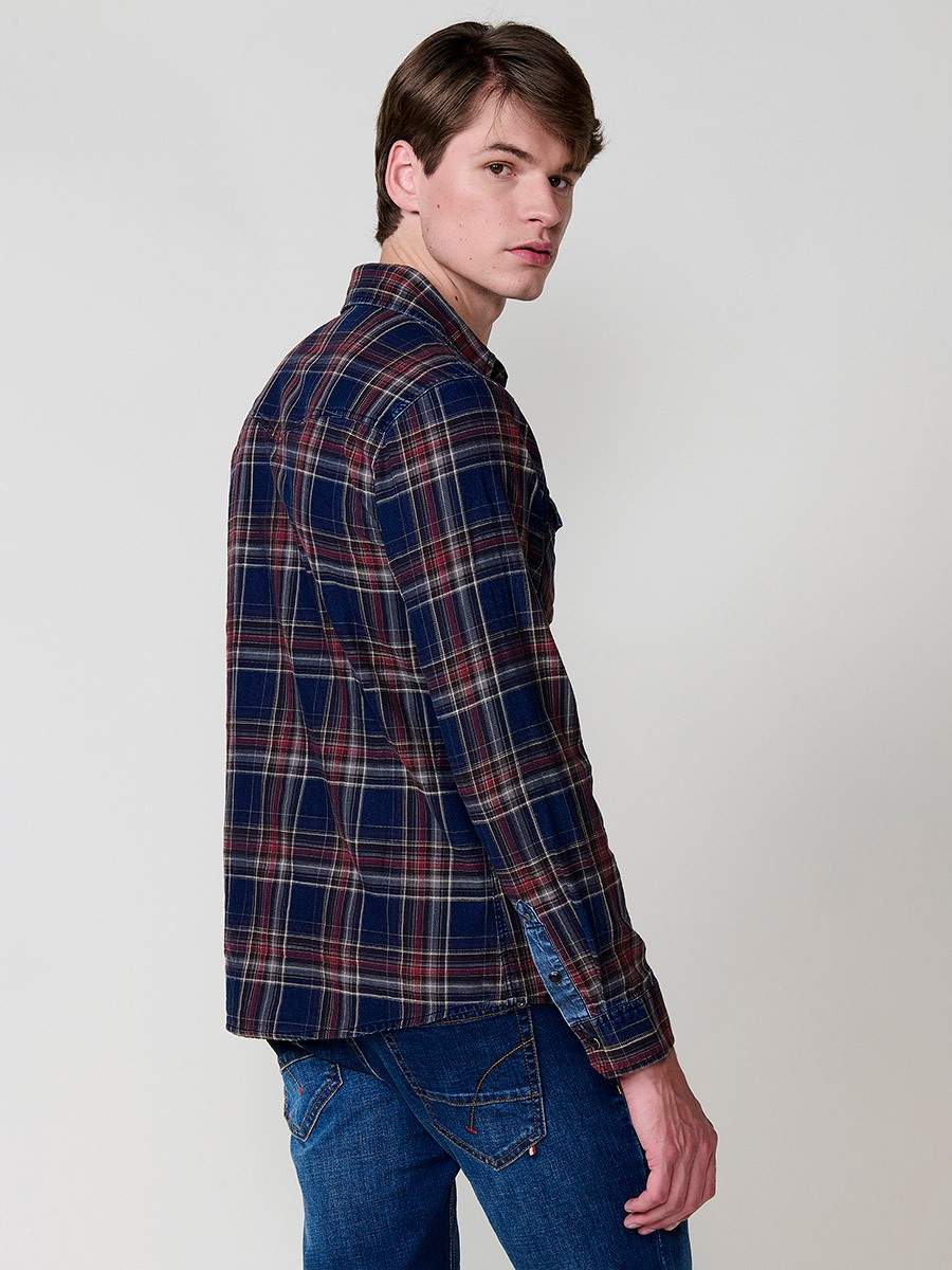 Chemise Homme en Coton à Carreaux avec Poches à Rabat et Boutons Pression