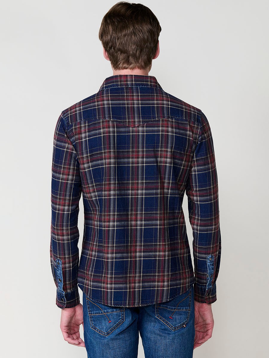 Chemise Homme en Coton à Carreaux avec Poches à Rabat et Boutons Pression