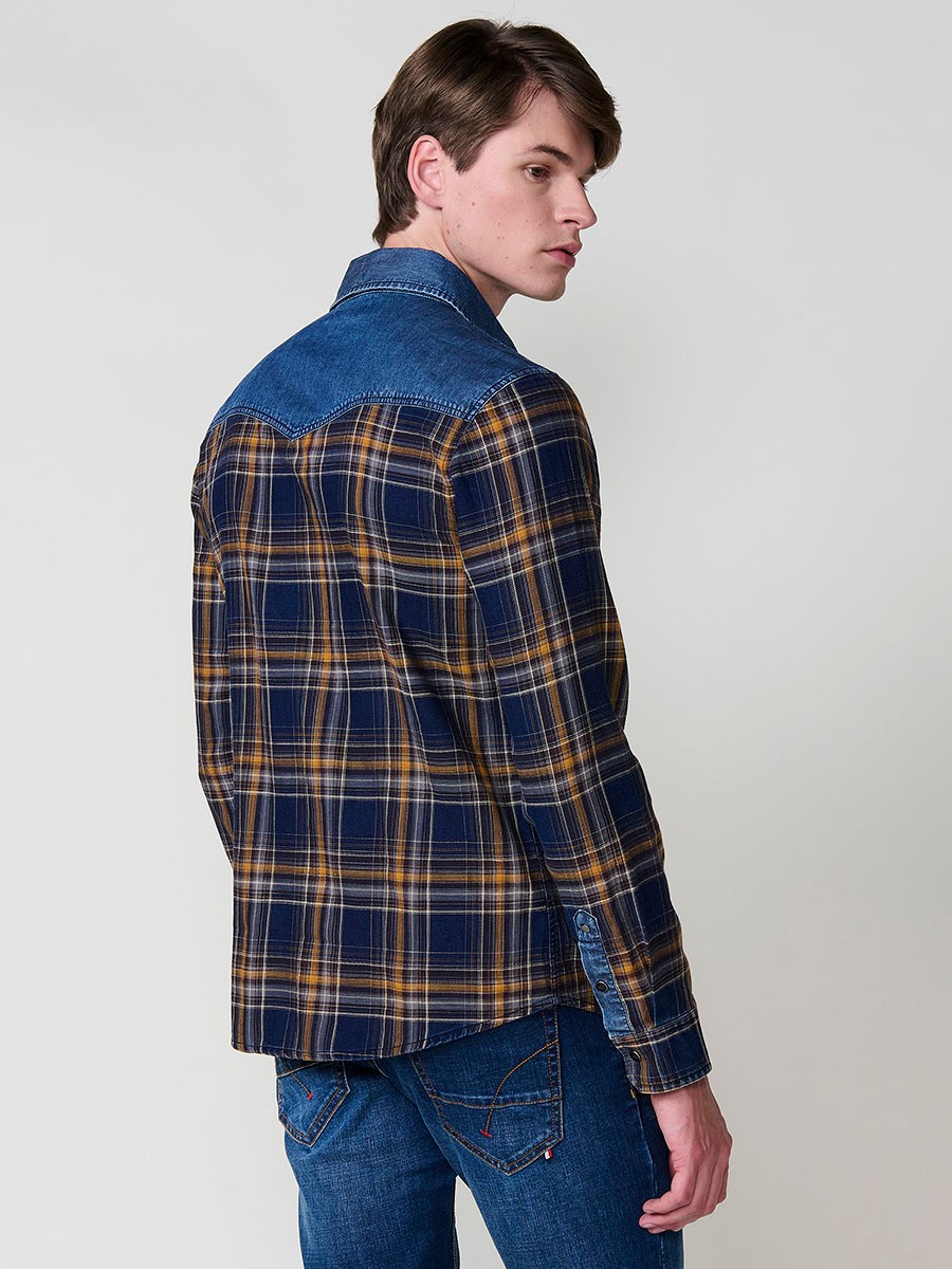 Chemise Homme en Coton à Carreaux avec Détails en Jean