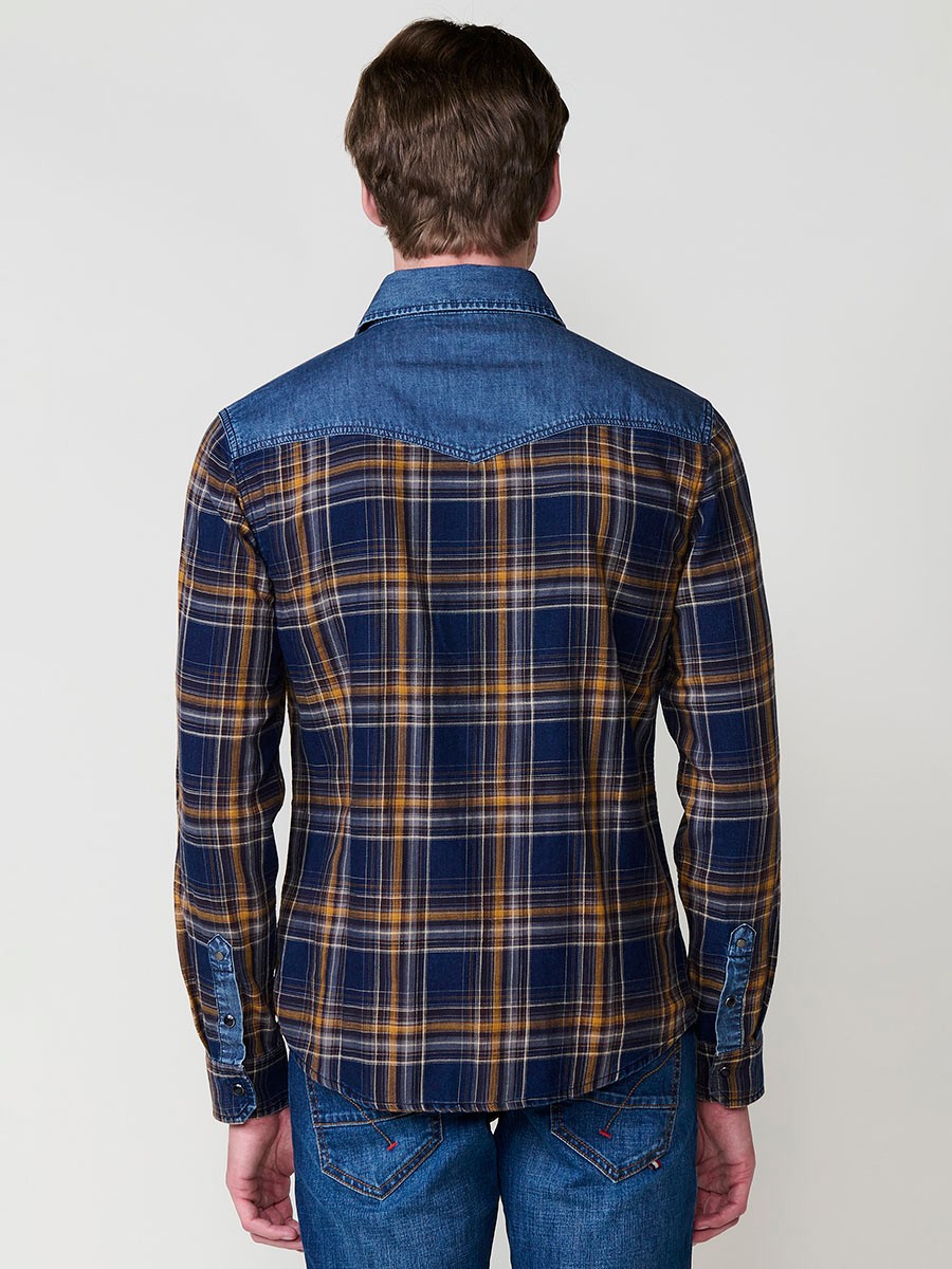 Chemise Homme en Coton à Carreaux avec Détails en Jean