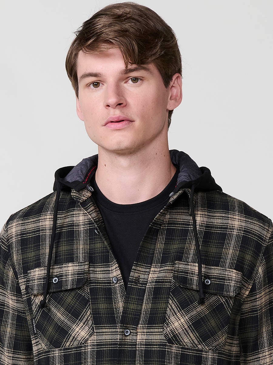 Chemise Homme en Coton à Manches Longues avec Capuche Amovible et Poches