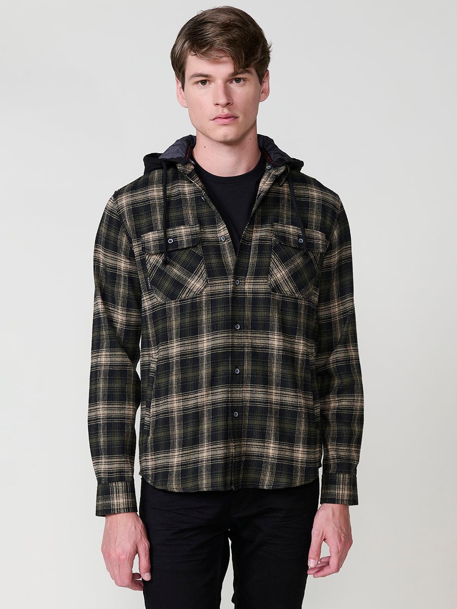 Chemise Homme en Coton à Manches Longues avec Capuche Amovible et Poches