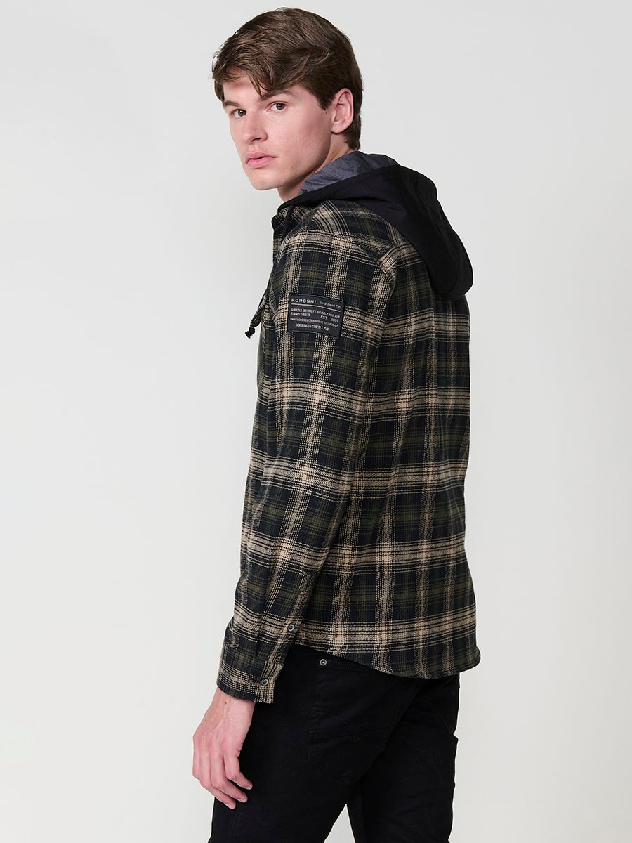 Chemise Homme en Coton à Manches Longues avec Capuche Amovible et Poches
