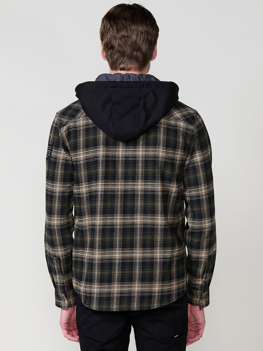 Chemise Homme en Coton à Manches Longues avec Capuche Amovible et Poches