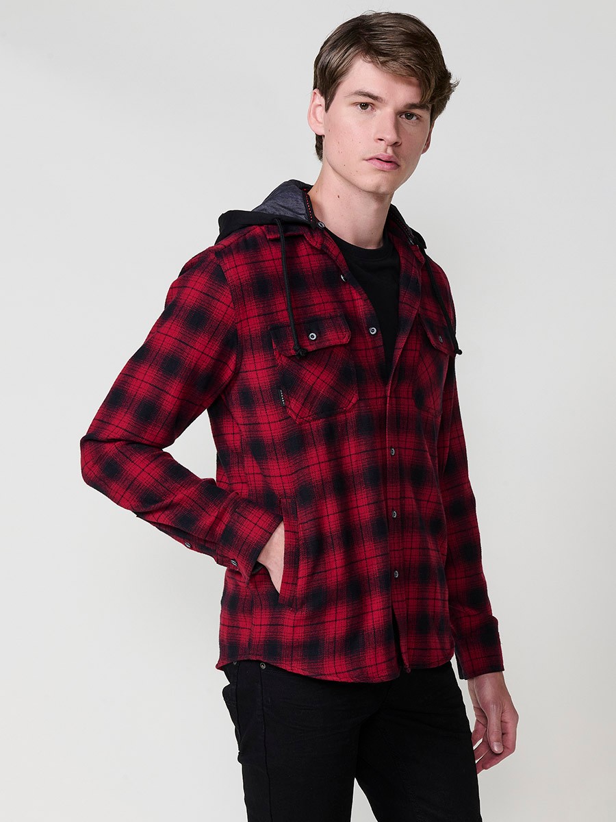 Chemise Homme en Coton à Manches Longues avec Capuche Amovible et Poches