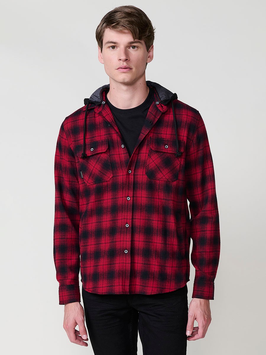 Chemise Homme en Coton à Manches Longues avec Capuche Amovible et Poches