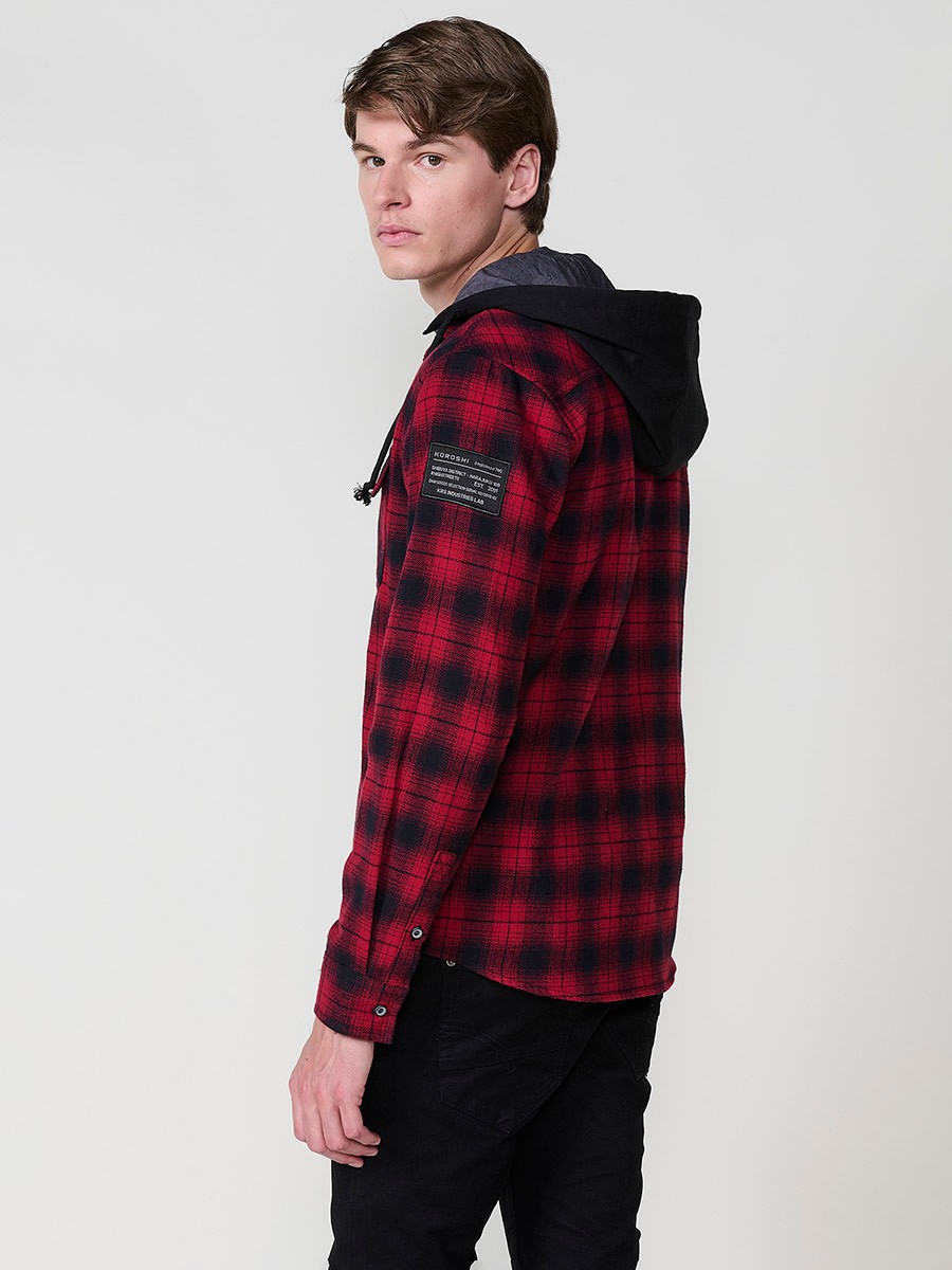 Chemise Homme en Coton à Manches Longues avec Capuche Amovible et Poches