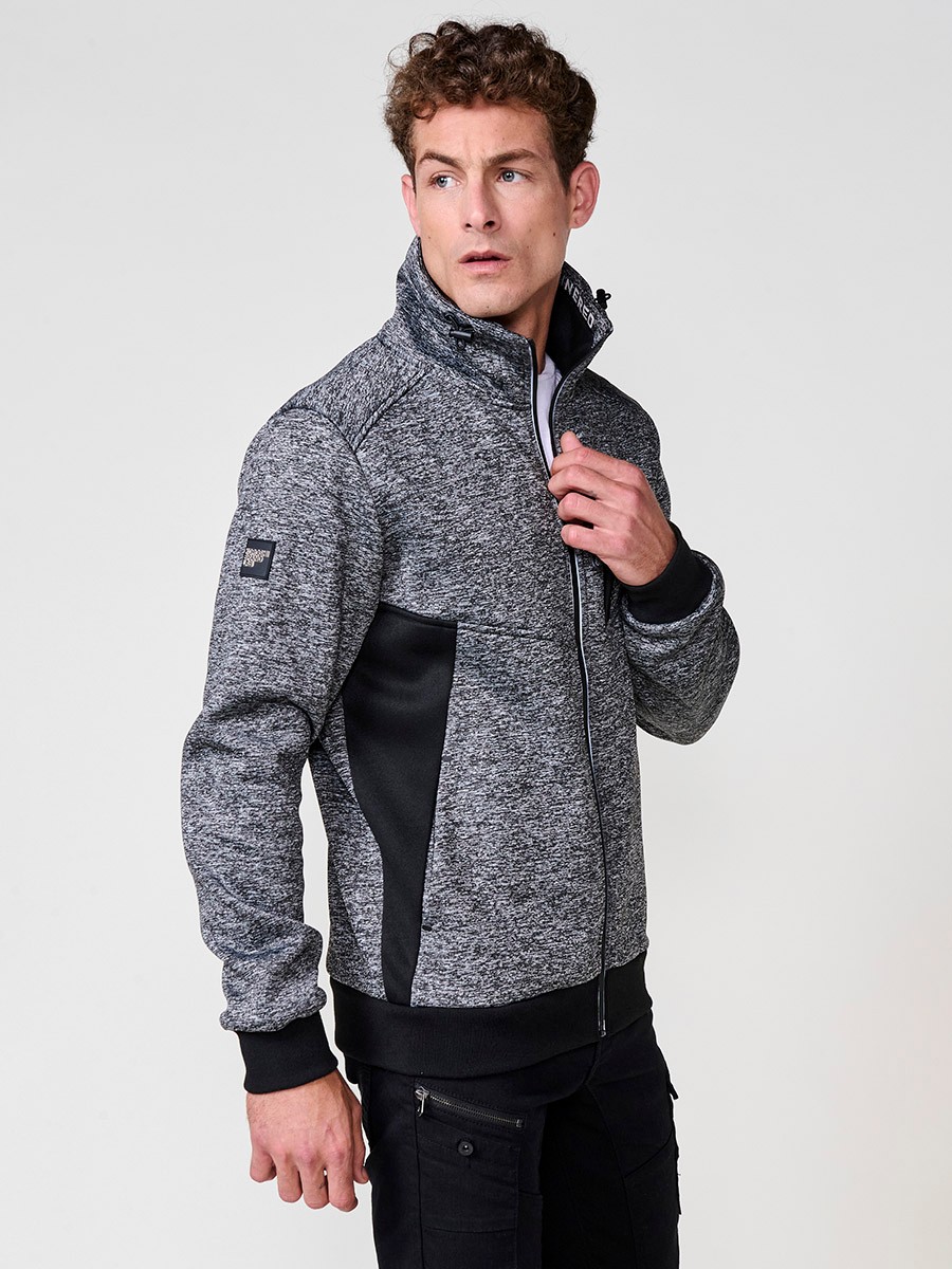 Men’s black hoodie jacket with high neck, hood and zip closure. Made of 100% polyester, comfortable, lightweight and versatile.