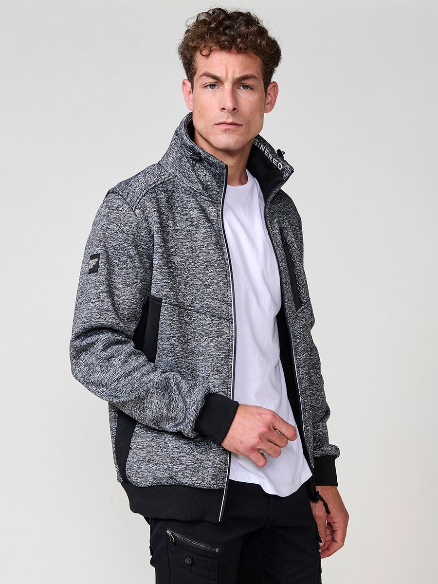 Men’s black hoodie jacket with high neck, hood and zip closure. Made of 100% polyester, comfortable, lightweight and versatile.