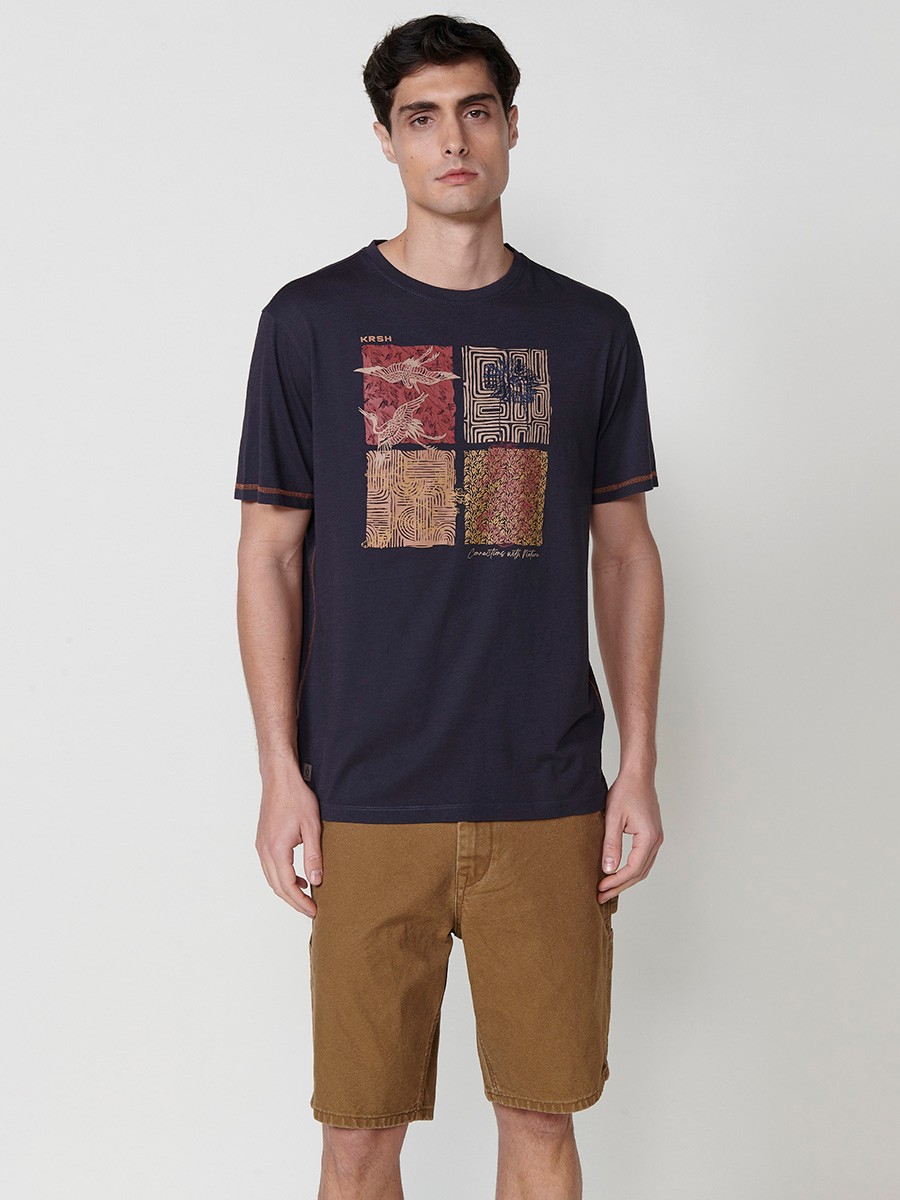 T-shirt homme bleu marine avec imprimé frontal et col rond