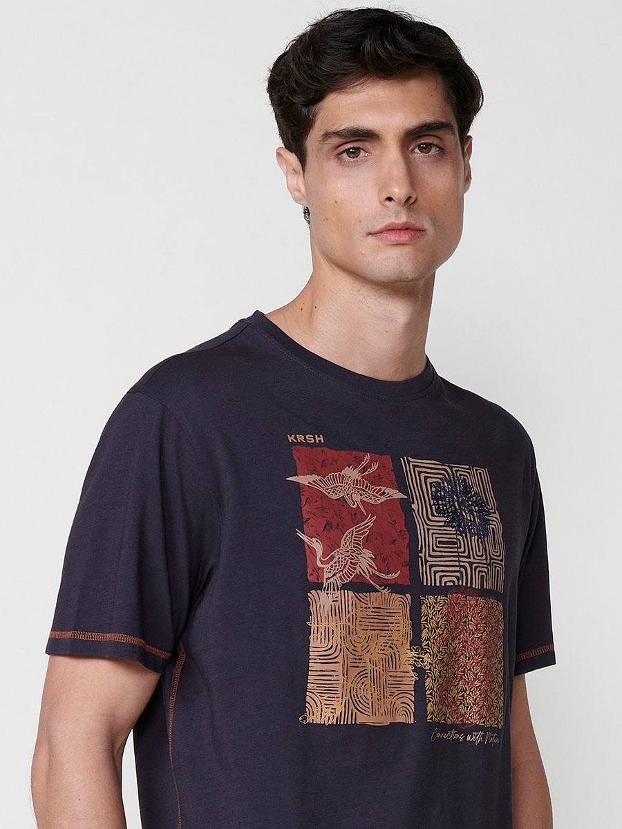 T-shirt homme bleu marine avec imprimé frontal et col rond