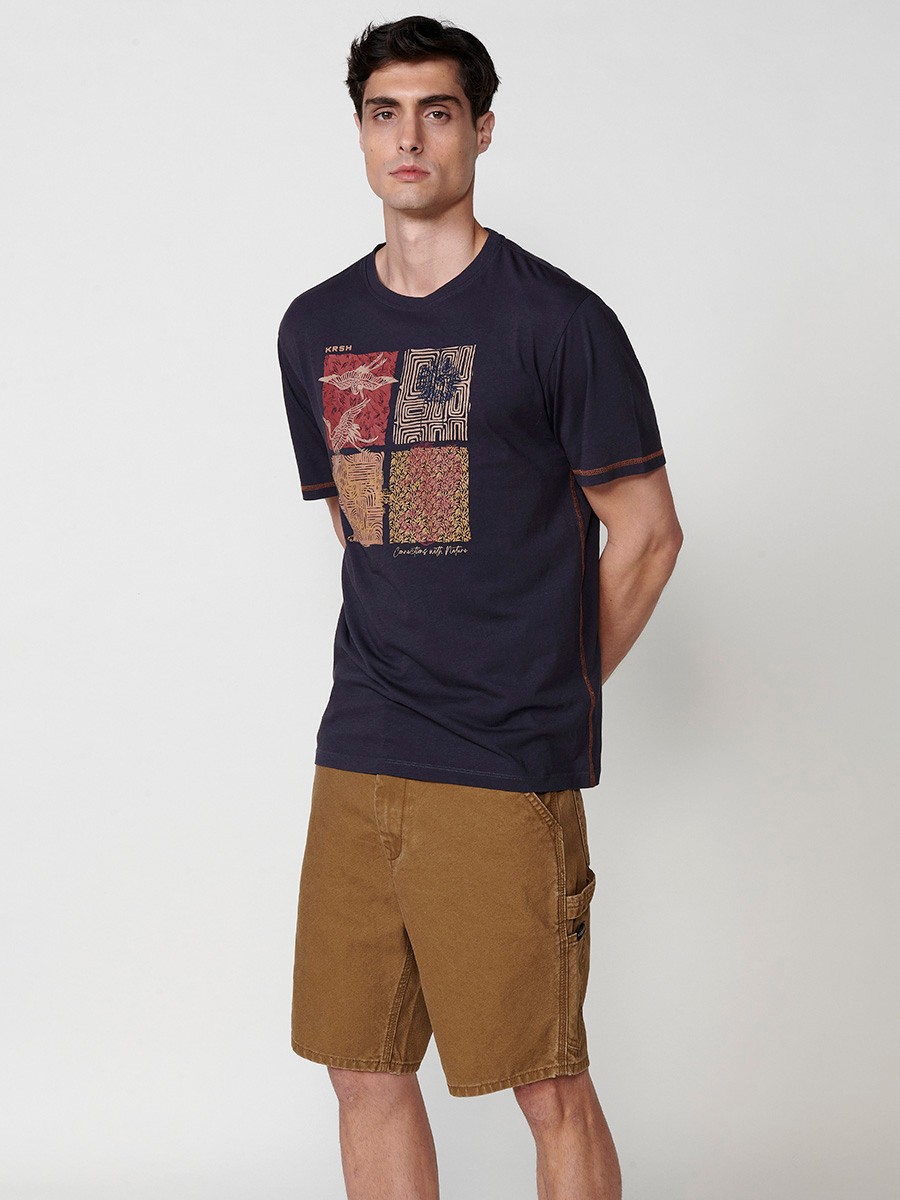 T-shirt homme bleu marine avec imprimé frontal et col rond