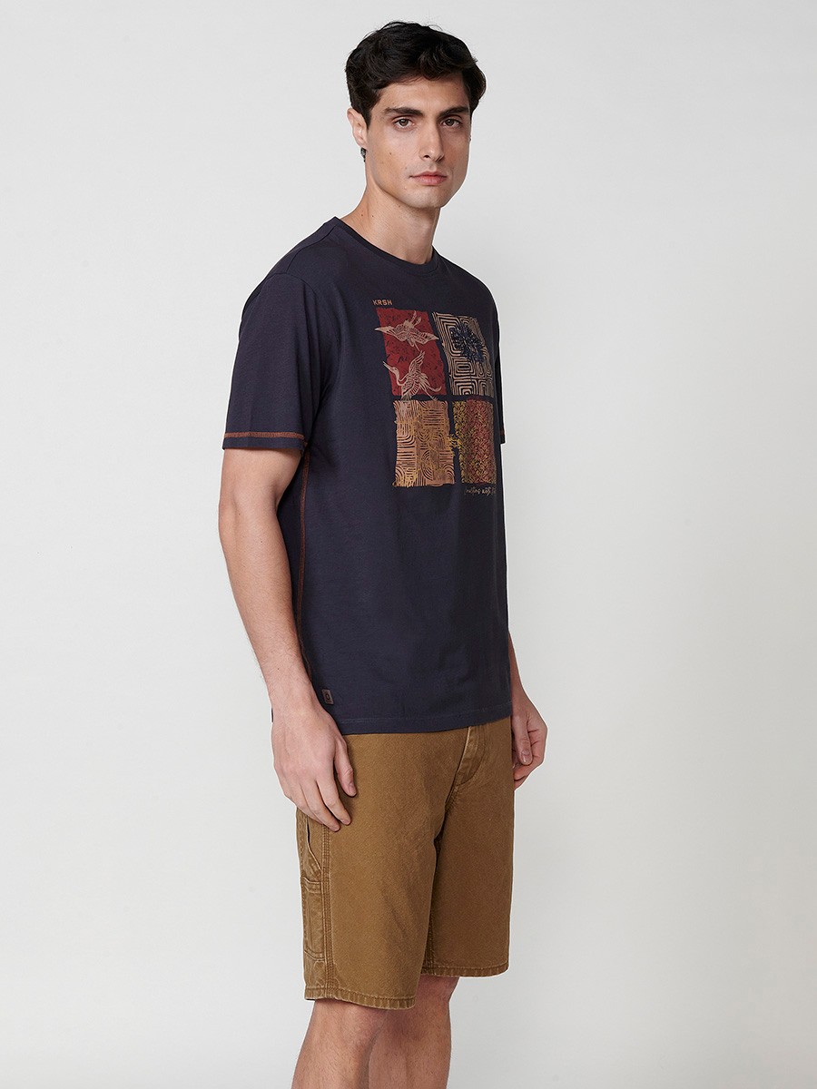 T-shirt homme bleu marine avec imprimé frontal et col rond