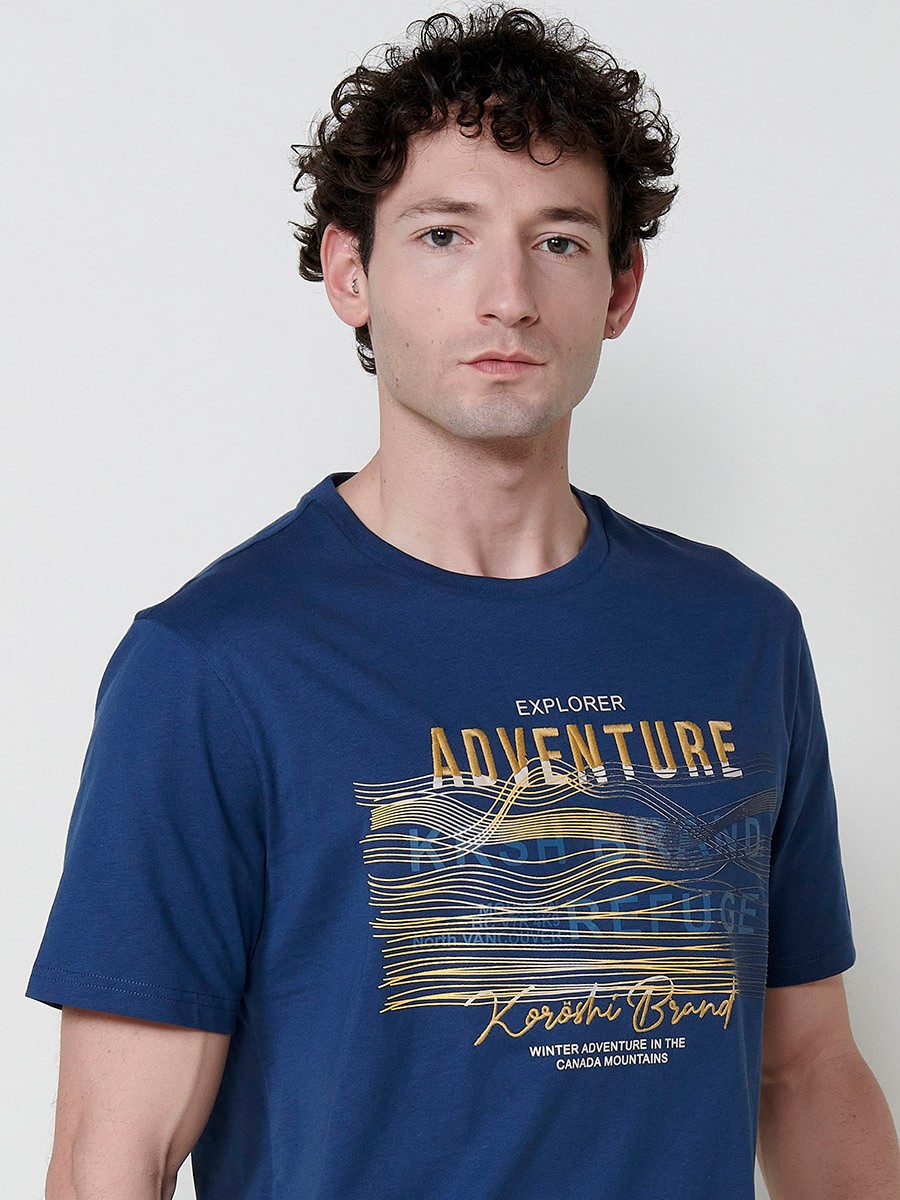 T-shirt homme bleu avec imprimé frontal et col rond