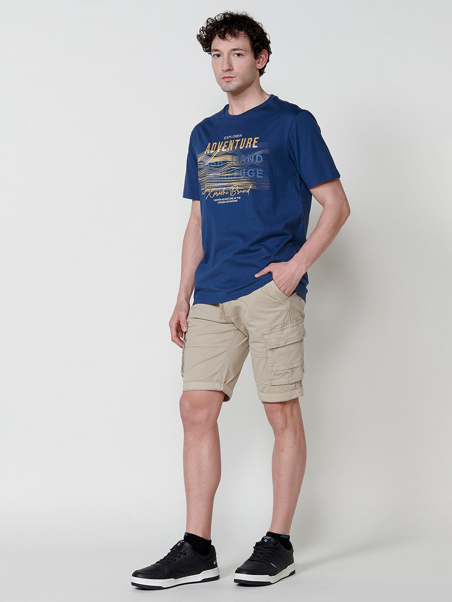 T-shirt homme bleu avec imprimé frontal et col rond