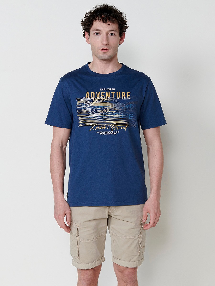 T-shirt homme bleu avec imprimé frontal et col rond