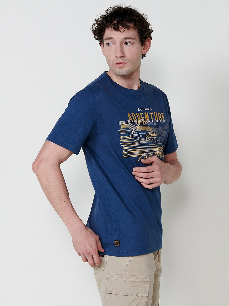 T-shirt homme bleu avec imprimé frontal et col rond