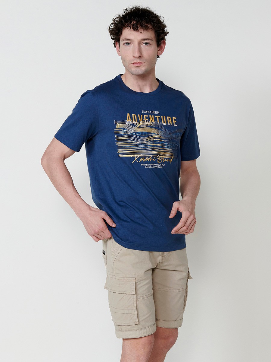 T-shirt homme bleu avec imprimé frontal et col rond