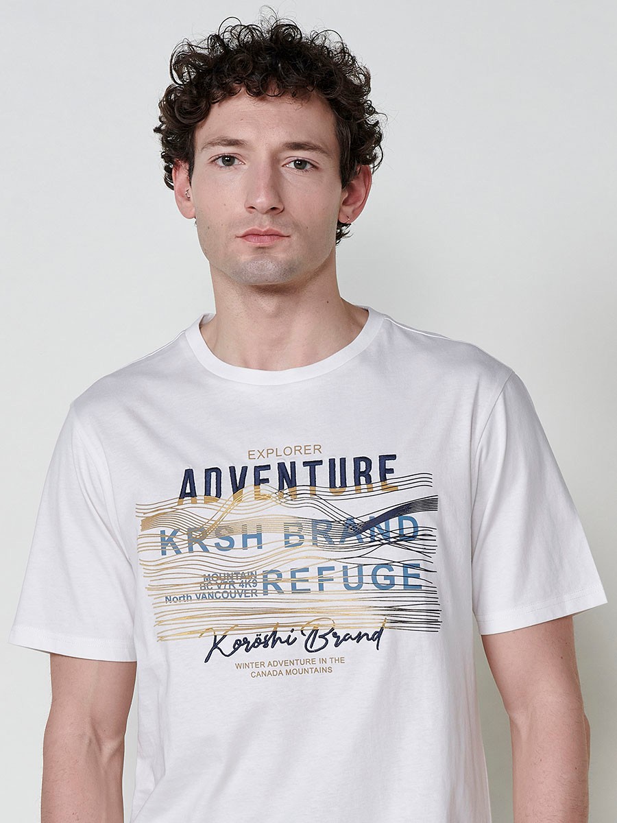 T-shirt homme écru avec imprimé frontal et col rond