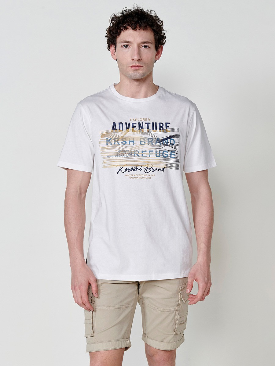 T-shirt homme écru avec imprimé frontal et col rond