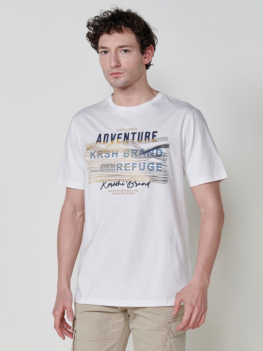 T-shirt homme écru avec imprimé frontal et col rond