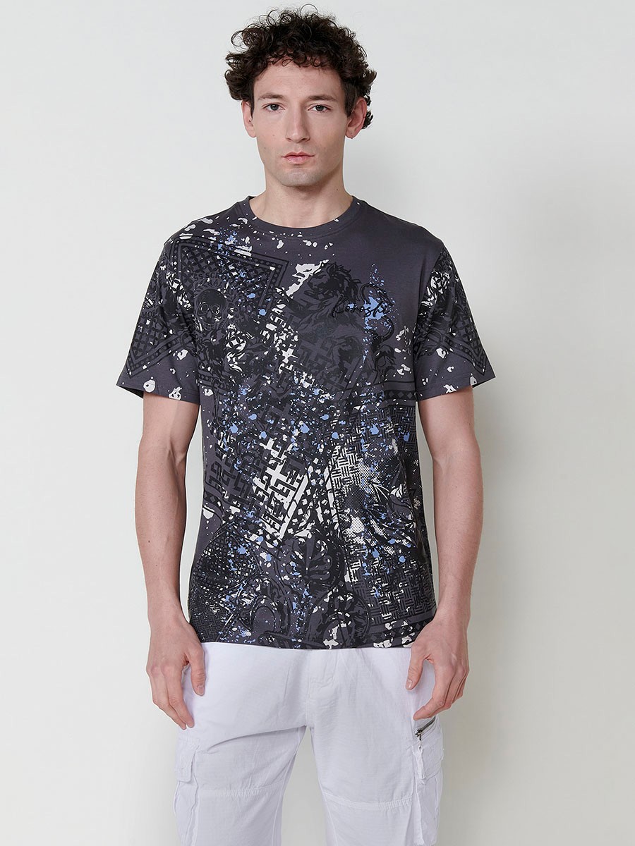 T-shirt homme gris avec imprimé frontal et col rond