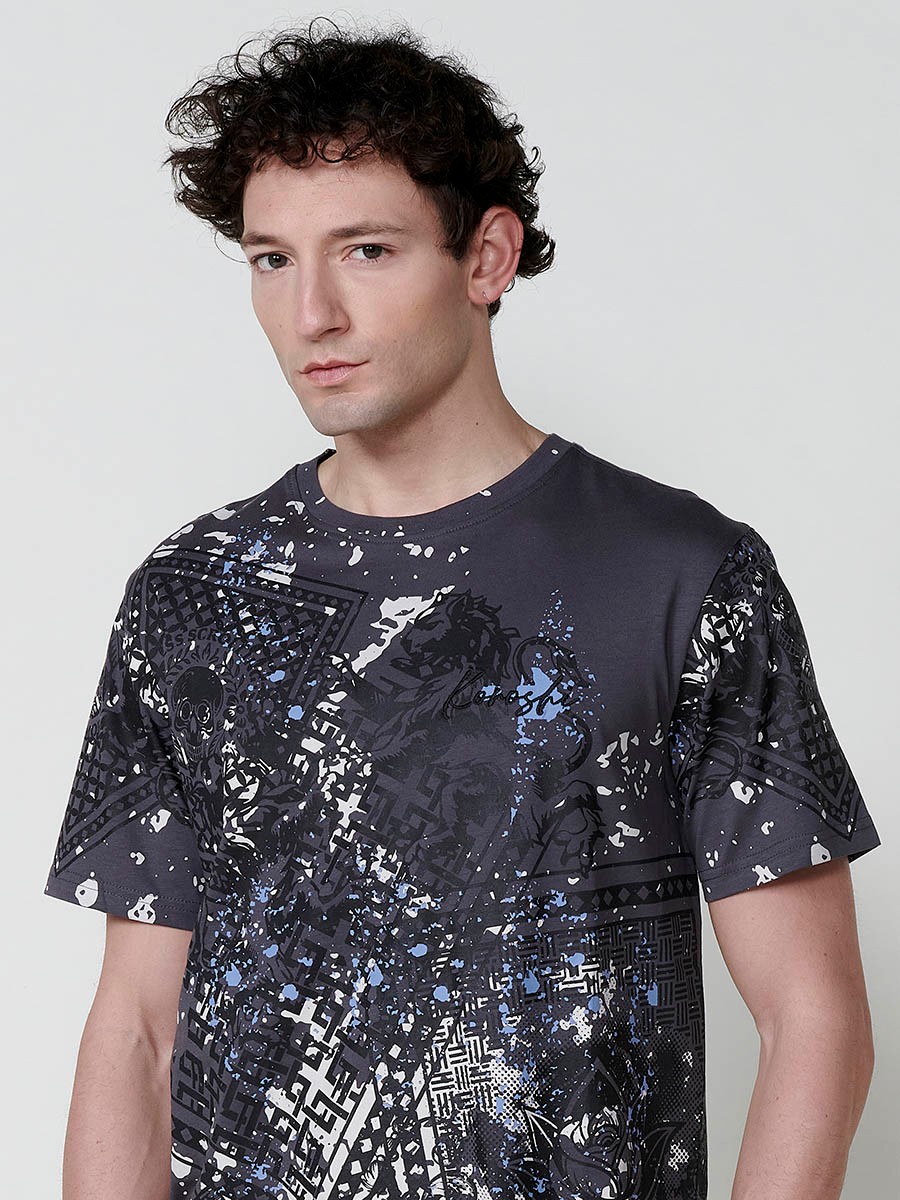T-shirt homme gris avec imprimé frontal et col rond