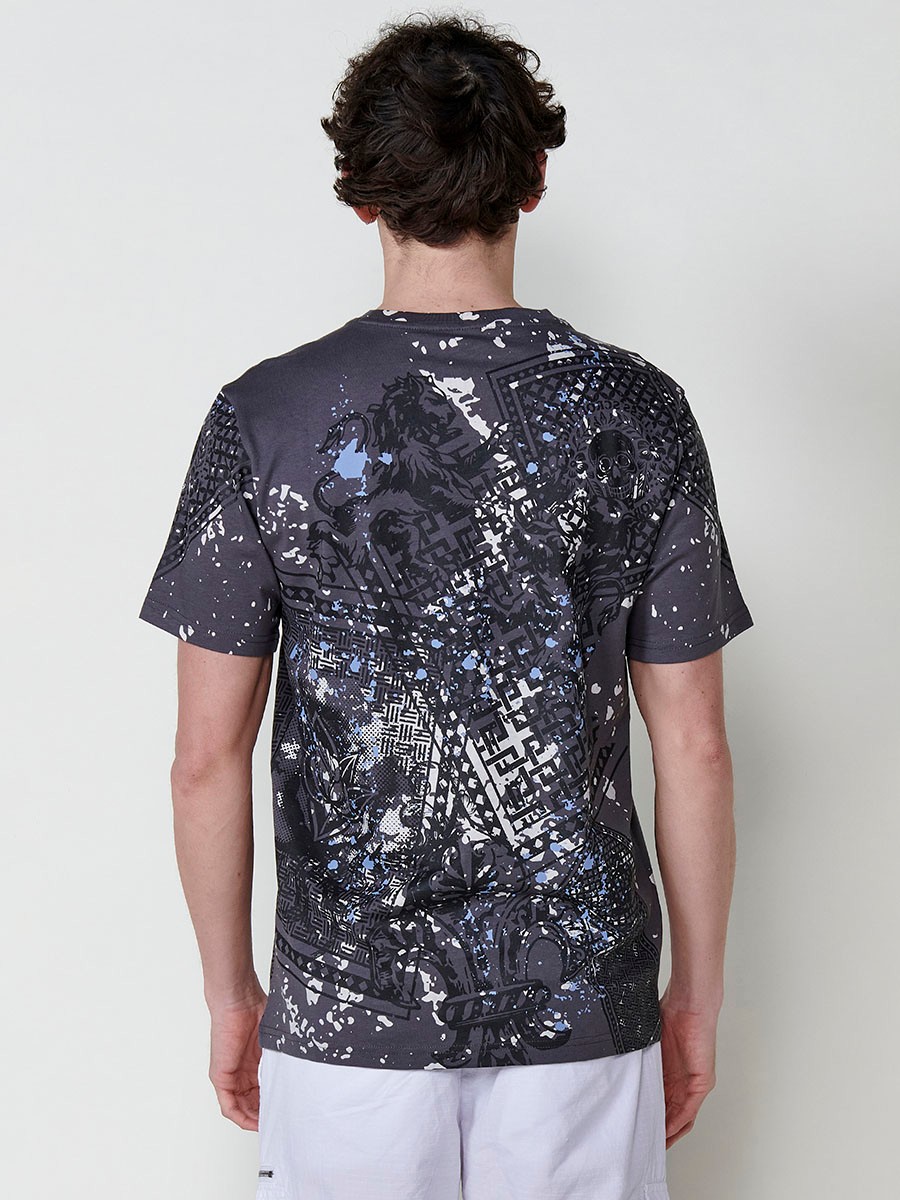 T-shirt homme gris avec imprimé frontal et col rond