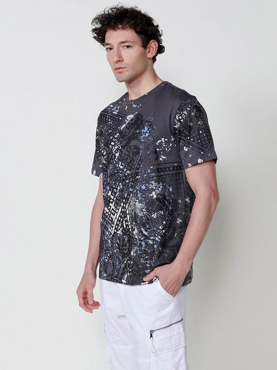 T-shirt homme gris avec imprimé frontal et col rond