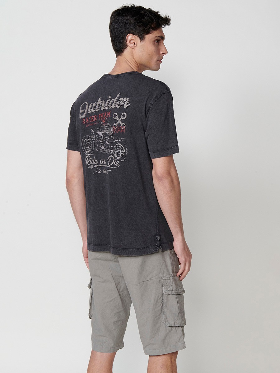 T-shirt homme noir en coton avec imprimé frontal et col rond
