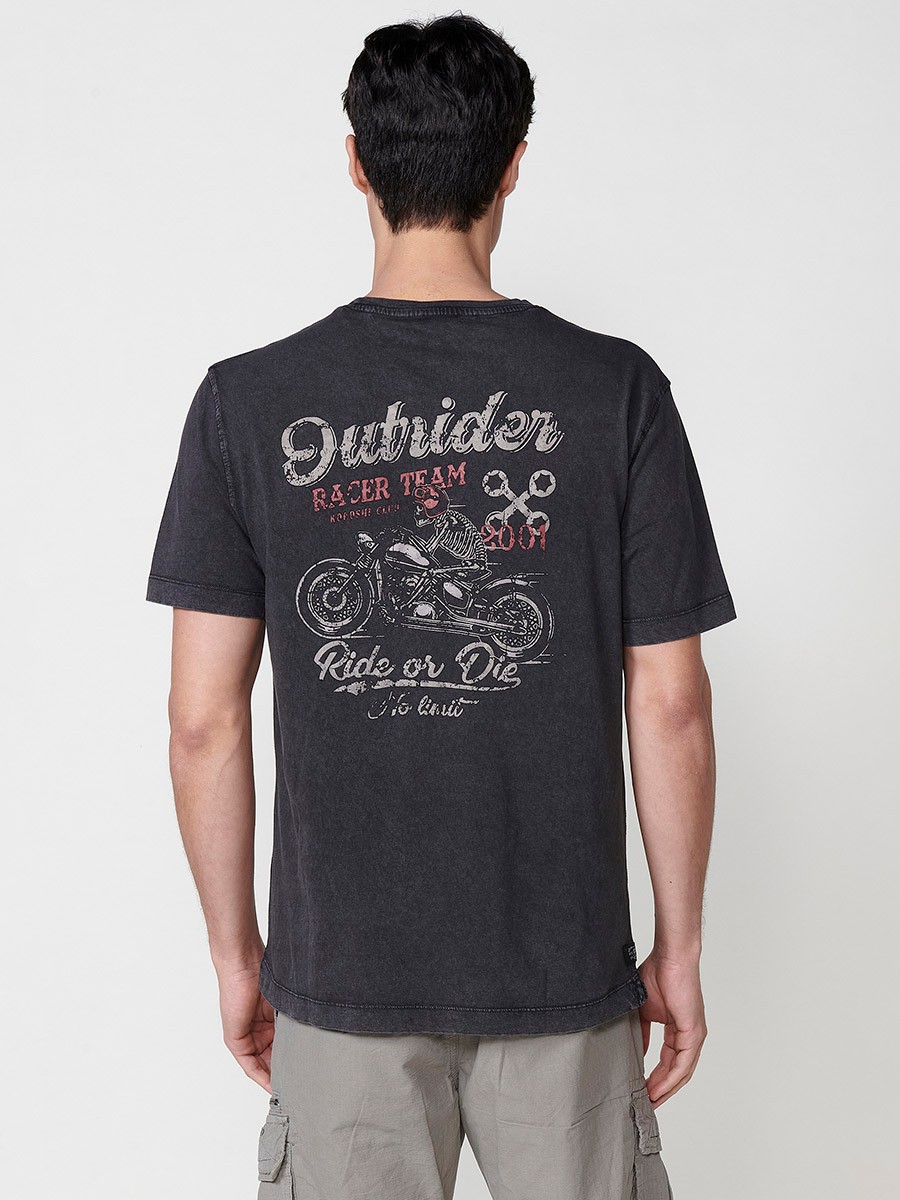 T-shirt homme noir en coton avec imprimé frontal et col rond