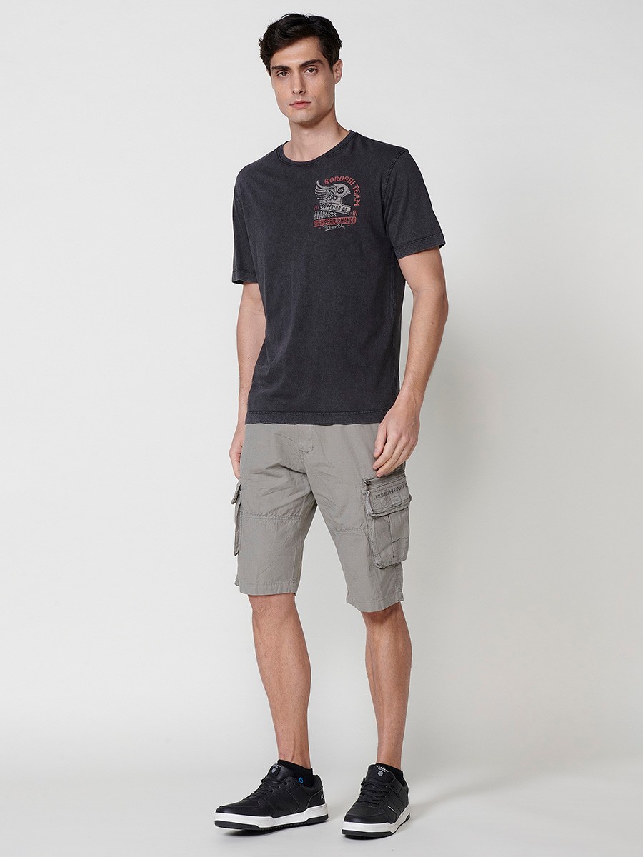 T-shirt homme noir en coton avec imprimé frontal et col rond