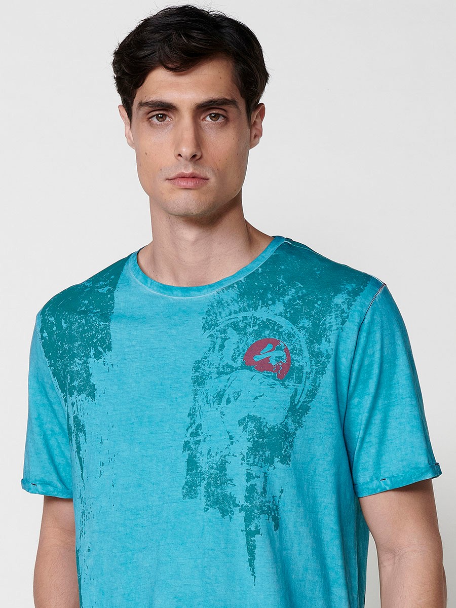 Herren-T-Shirt in Mintgrün aus Baumwolle mit Frontdruck und Rundhalsausschnitt