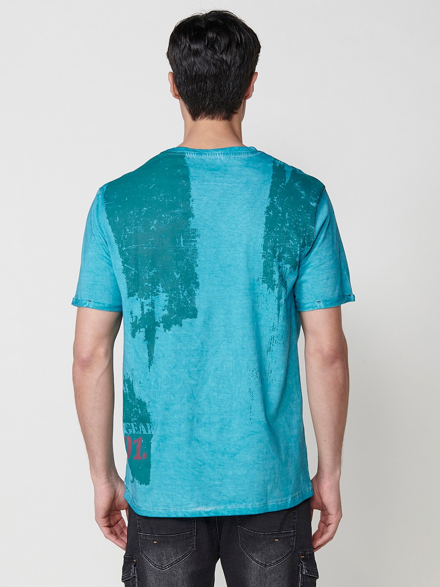 Herren-T-Shirt in Mintgrün aus Baumwolle mit Frontdruck und Rundhalsausschnitt
