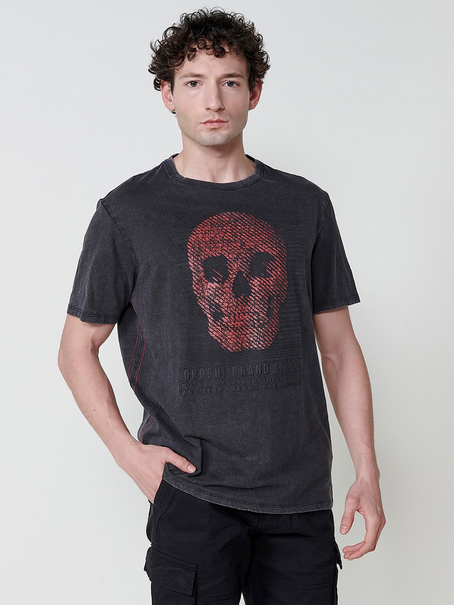 Schwarzes Herren-T-Shirt aus Baumwolle mit Frontdesign und Rundhalsausschnitt