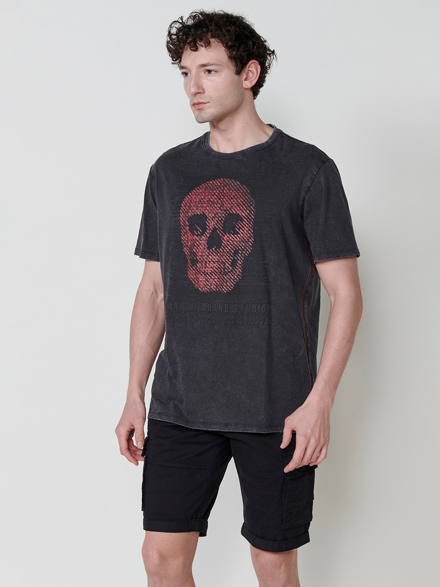 Schwarzes Herren-T-Shirt aus Baumwolle mit Frontdesign und Rundhalsausschnitt
