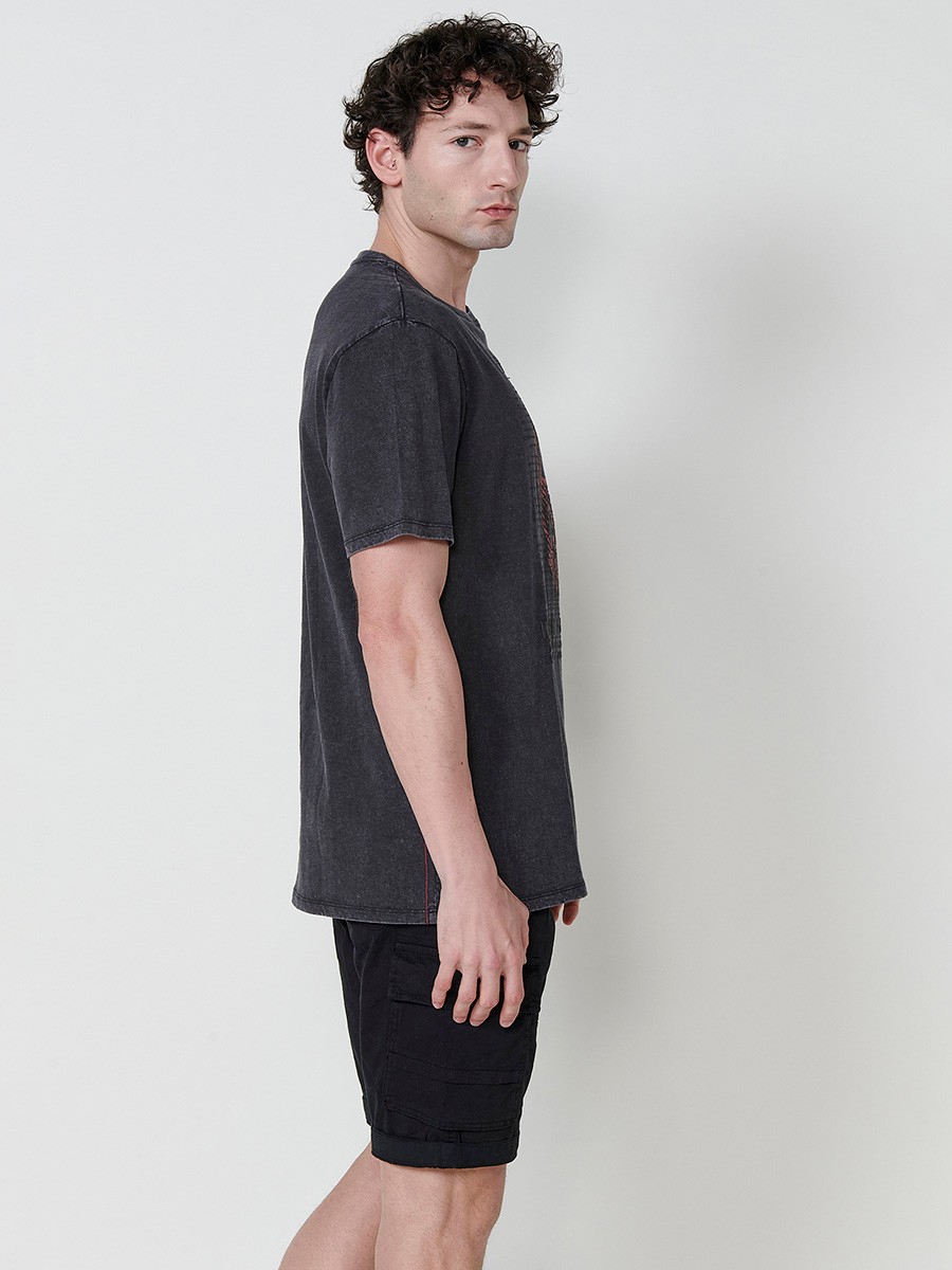 Schwarzes Herren-T-Shirt aus Baumwolle mit Frontdesign und Rundhalsausschnitt