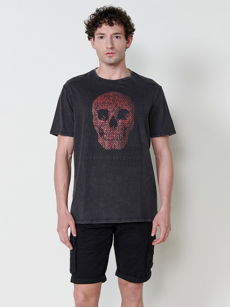 Schwarzes Herren-T-Shirt aus Baumwolle mit Frontdesign und Rundhalsausschnitt