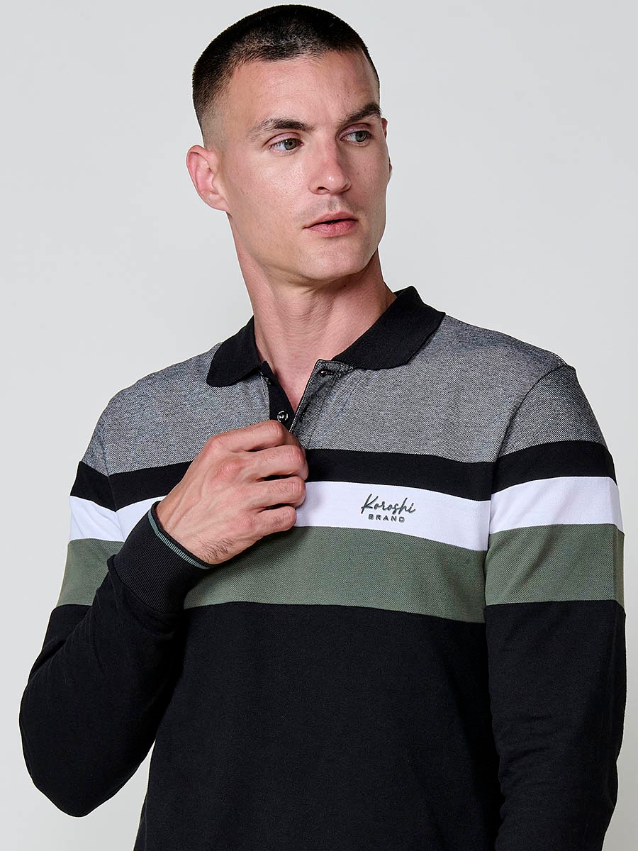 Polo de hombre kaki de manga larga, 100% algodón, con cuello camisero y estilo versátil para looks casuales o elegantes.