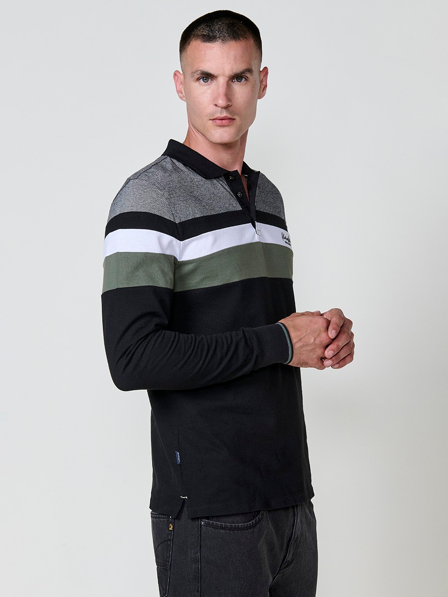 Polo de hombre kaki de manga larga, 100% algodón, con cuello camisero y estilo versátil para looks casuales o elegantes.