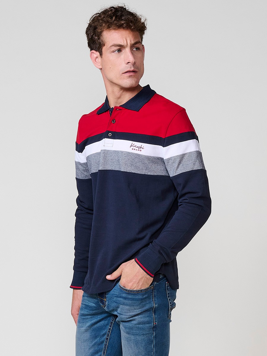 Polo de hombre rojo de manga larga, 100% algodón, con cuello camisero y estilo versátil para looks casuales o elegantes.