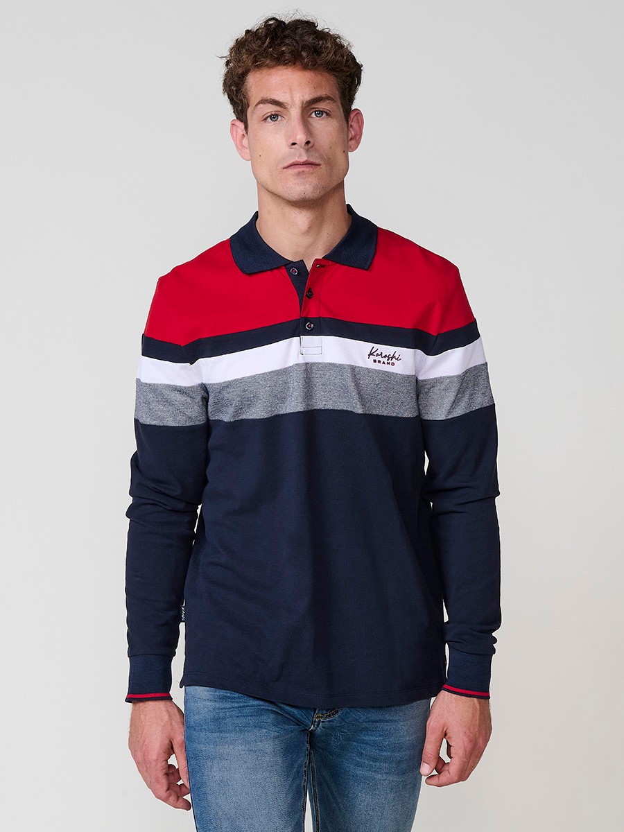 Polo de hombre rojo de manga larga, 100% algodón, con cuello camisero y estilo versátil para looks casuales o elegantes.