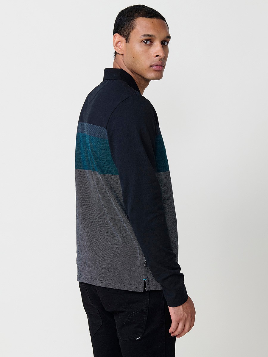 Polo de hombre negro de manga larga con cuello camisero. Prenda masculina básica 100% algodón. 4