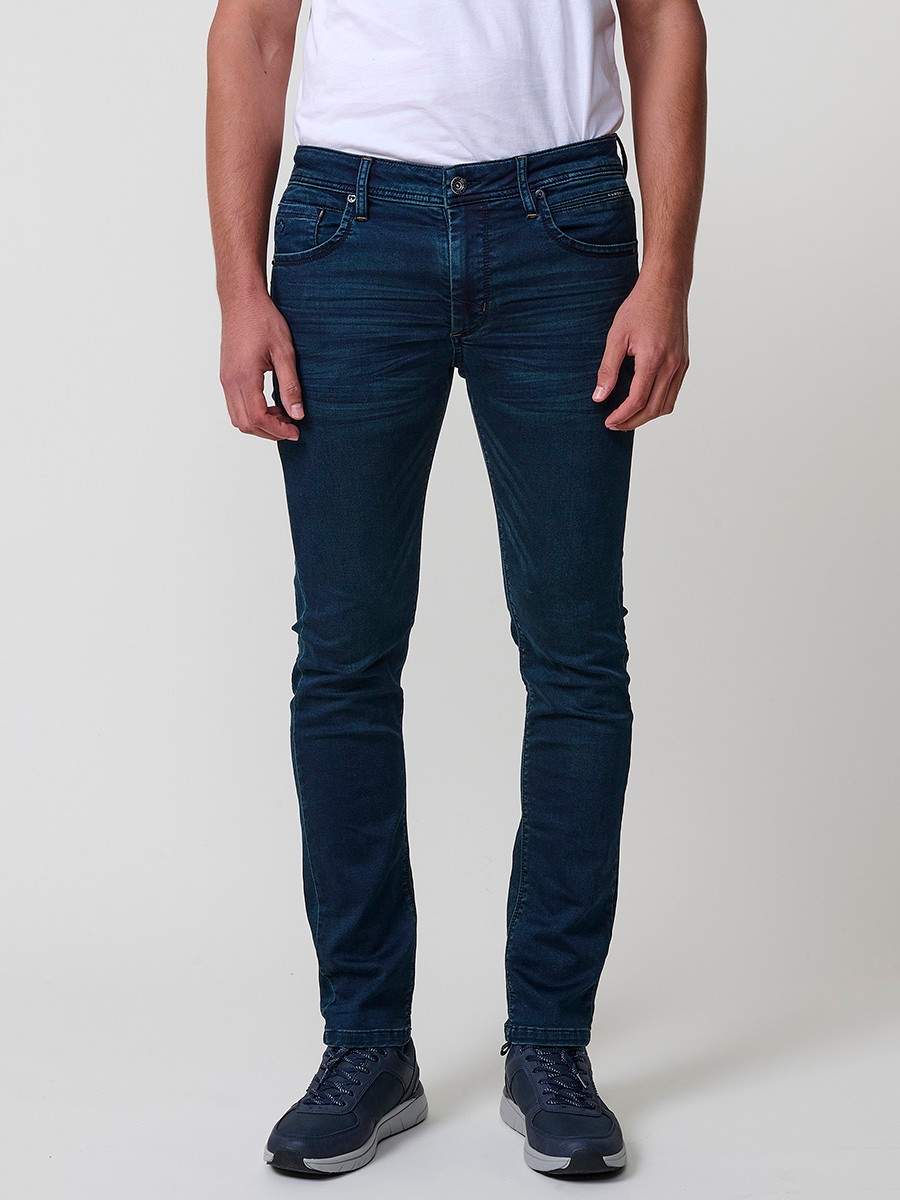 Jean slim fit pour homme avec fermeture éclair et bouton.