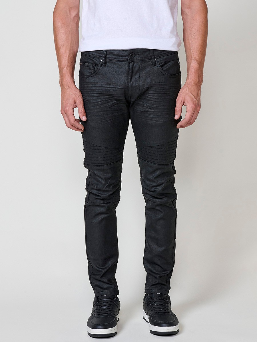Pantalón vaquero biker skinny fit de hombre en color negro con cierre de cremallera y botón.