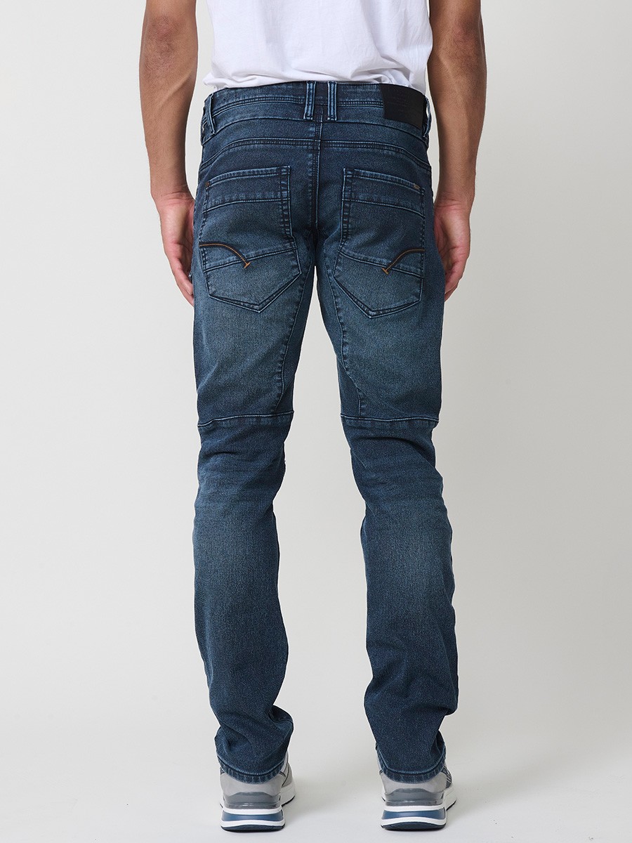Pantalón vaquero workwear regular fit de hombre en azul oscuro. Tejido 98% algodón, 2% elastano, resistente y cómodo.
