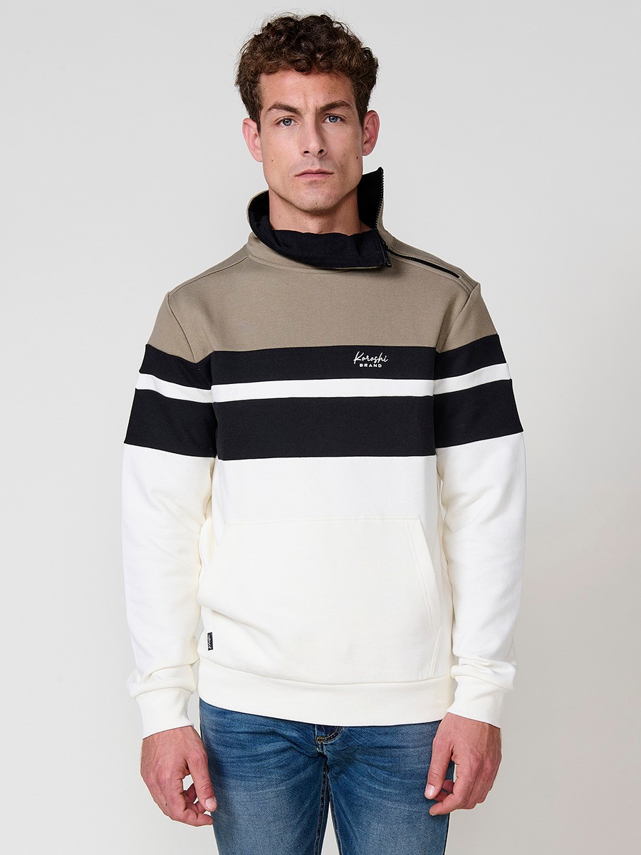 Men’s black sweatshirt with high collar and zipper. Made from cotton and polyester blend for comfort, durability and modern style. 1