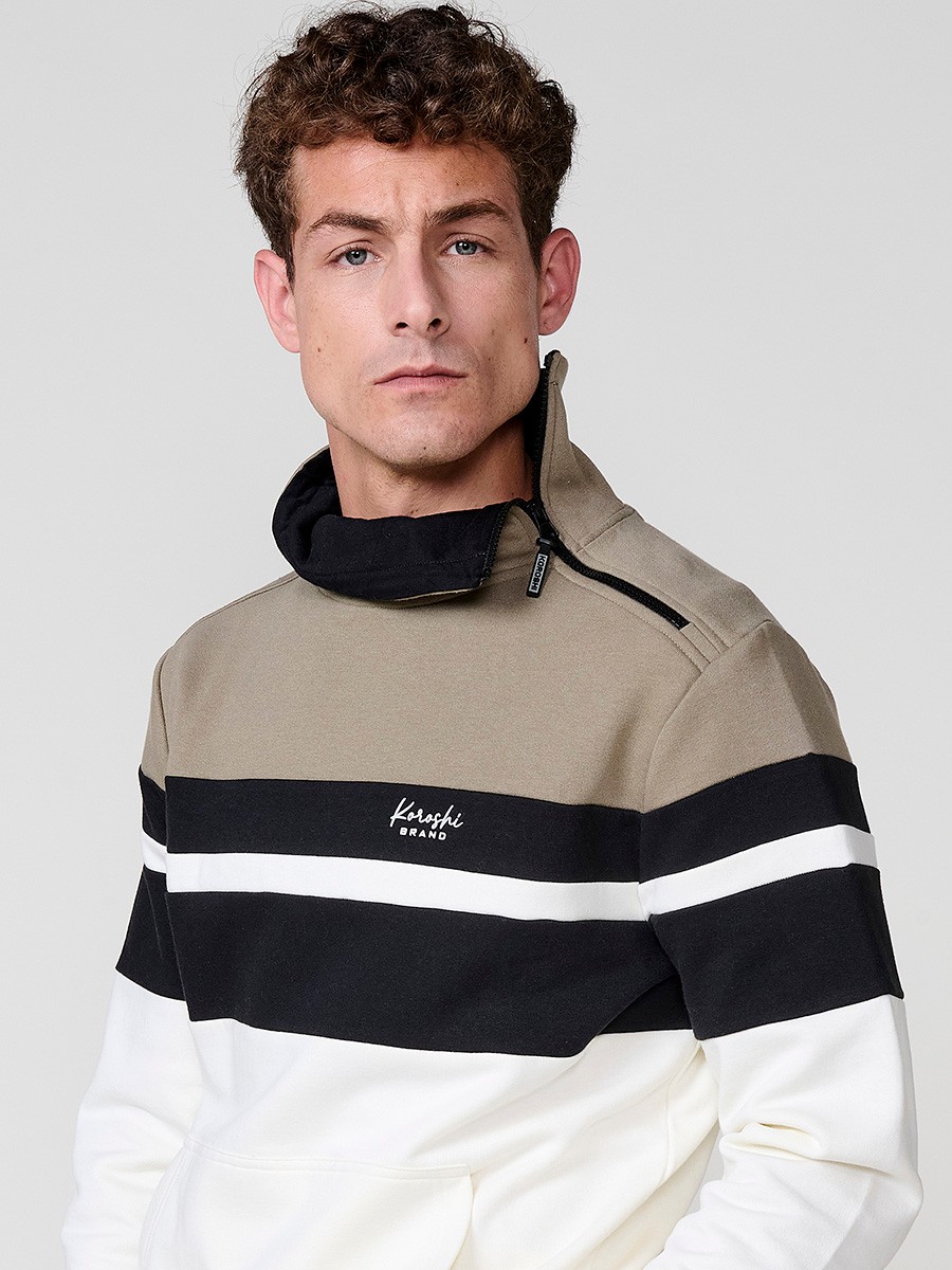 Men’s black sweatshirt with high collar and zipper. Made from cotton and polyester blend for comfort, durability and modern style. 4