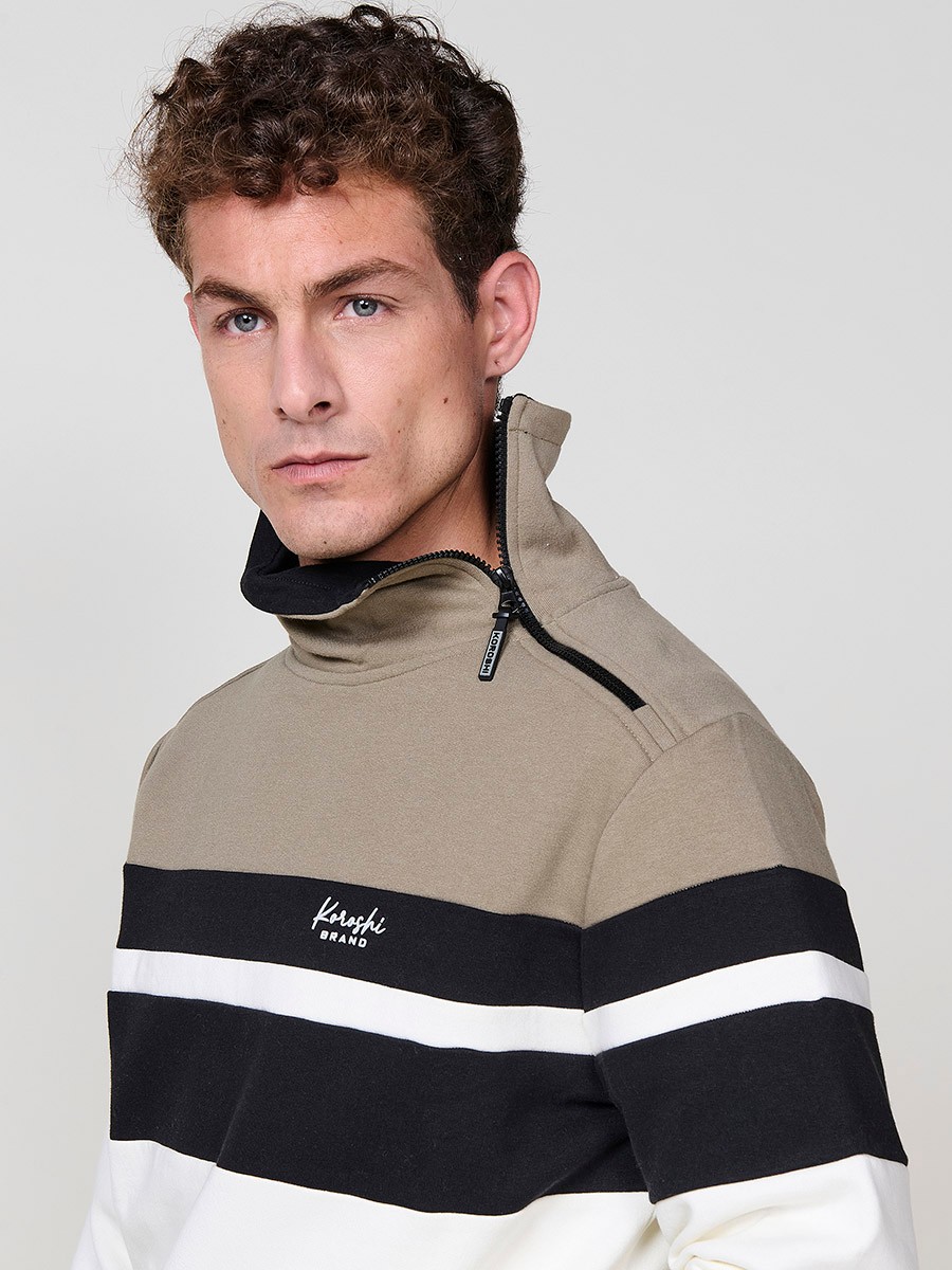 Men’s black sweatshirt with high collar and zipper. Made from cotton and polyester blend for comfort, durability and modern style. 5