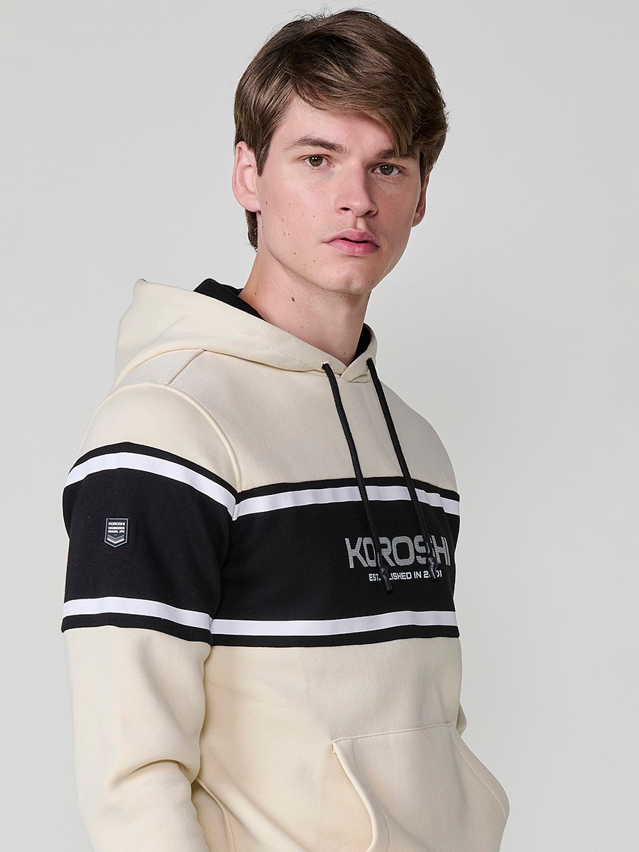 Men’s off-white hoodie in cotton and polyester blend for comfort, durability and modern urban style. 1